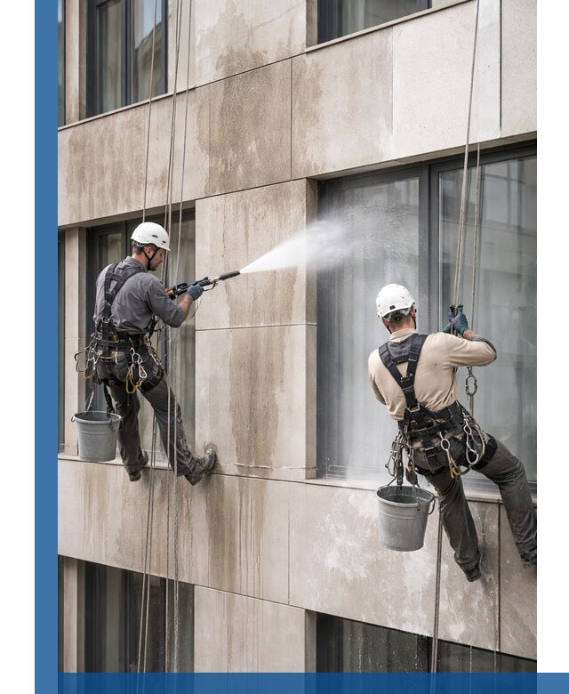 Послестроительная мойка фасада промышленным альпинизмом в Березниках