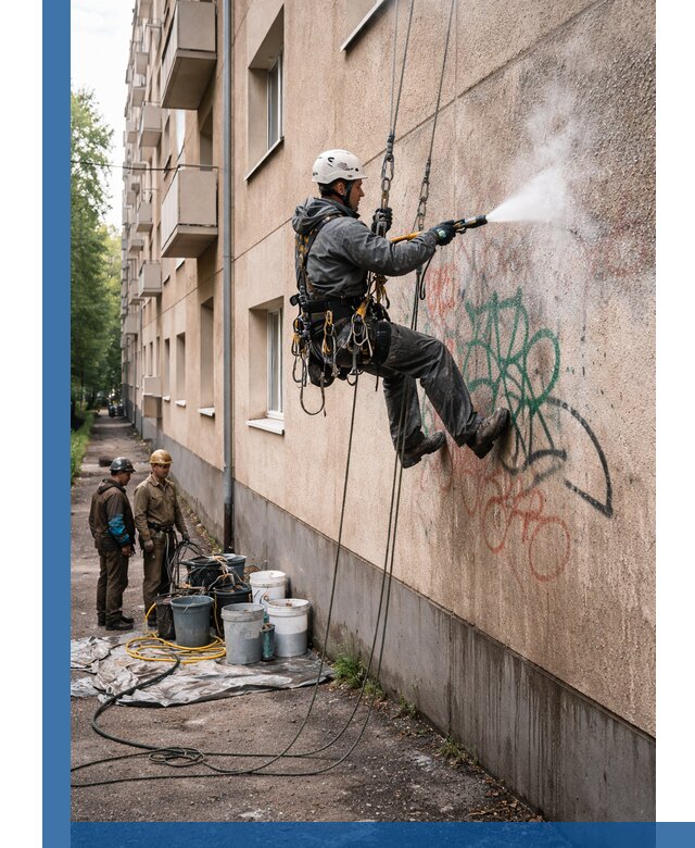 Удаление граффити с фасада в Березниках без следов и повреждений