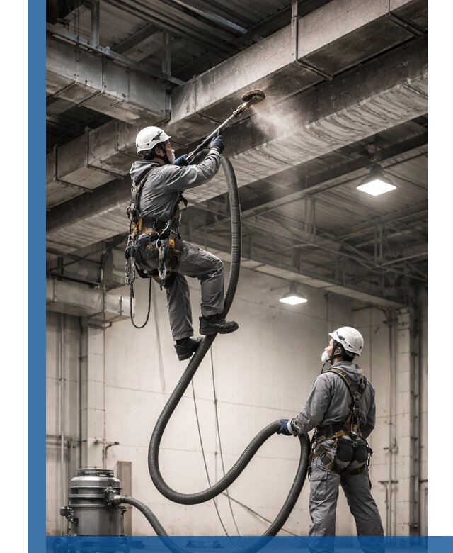 Обеспыливание потолочных конструкций в Березниках промышленным альпинизмом