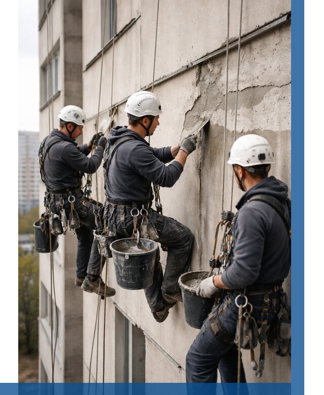 Ремонт бетонных элементов фасада в Березниках от 2575 р. | ВЫСОТНИК-Брз