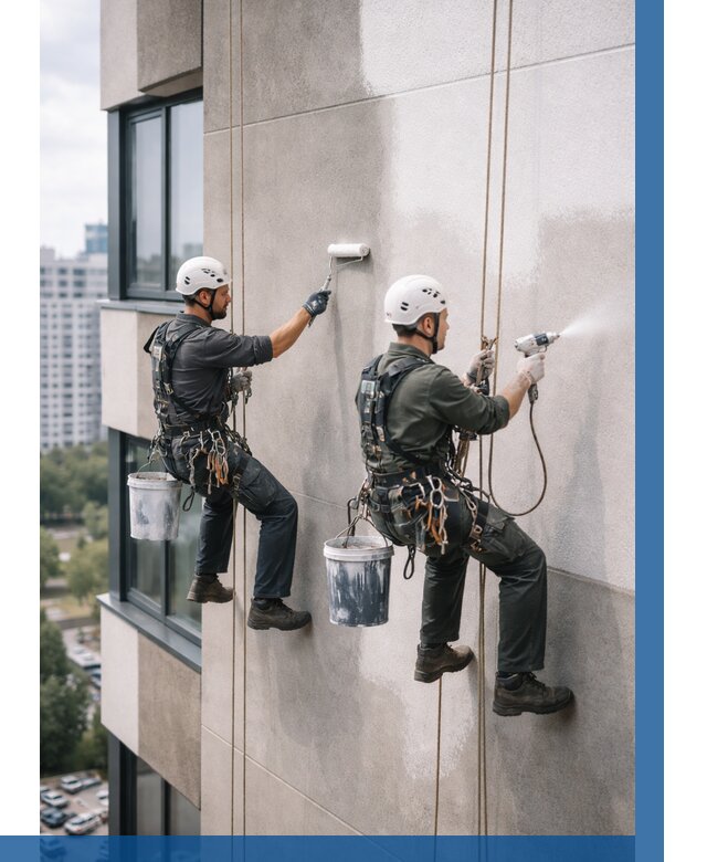 Покраска фасада альпинистами в Березниках от 309 р. | ВЫСОТНИК-Брз