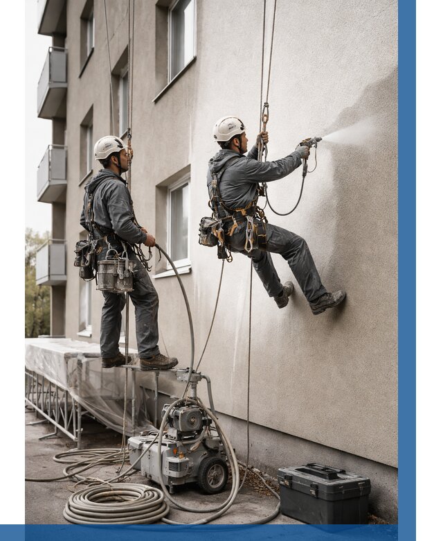 Безвоздушная покраска фасада в Березниках от 227 р/м² | ВЫСОТНИК-Брз