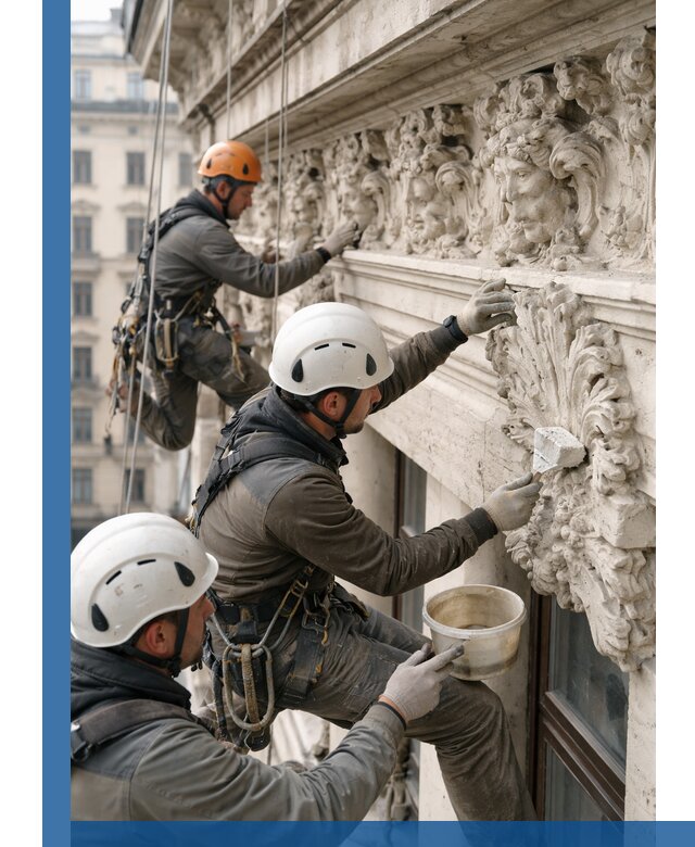 Реставрация фасадной лепнины с высотными работами в Березниках