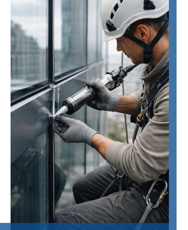 Герметизация стыков витража в Березниках от 1236 р. | ВЫСОТНИК-Брз