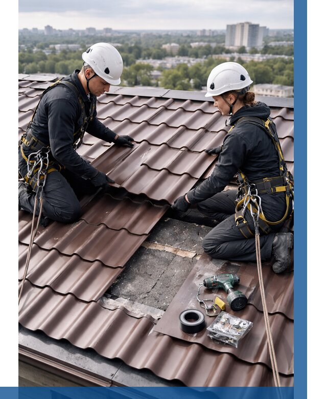 Ремонт металлочерепицы на крыше в Березниках от 927 р. | ВЫСОТНИК-Брз