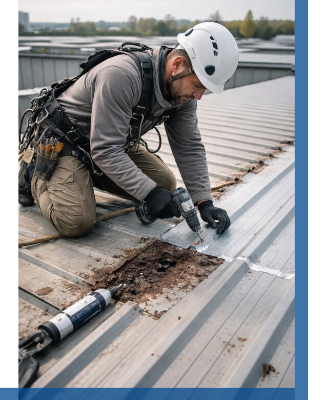 Ремонт профнастила на кровле в Березниках от 721 р. | ВЫСОТНИК-Брз