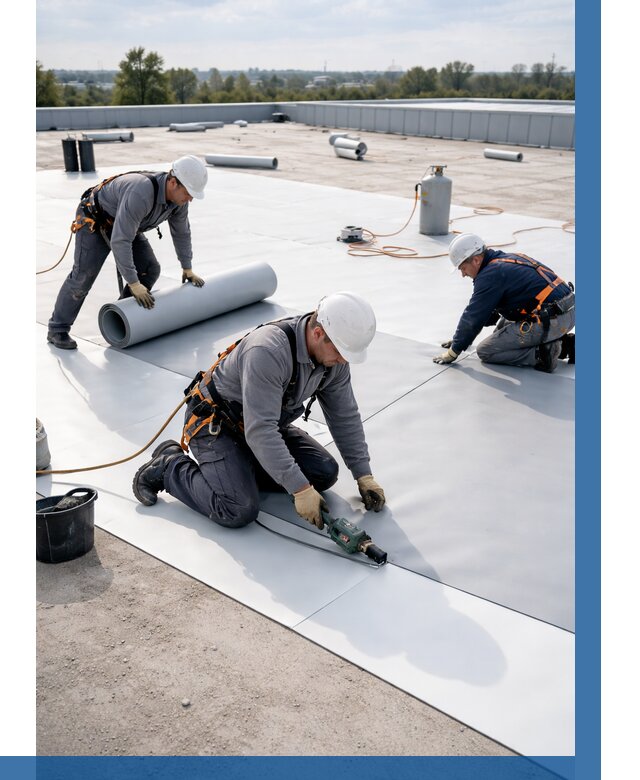 Монтаж мембранной кровли под ключ в Березниках от 1236 р. | ВЫСОТНИК-Брз