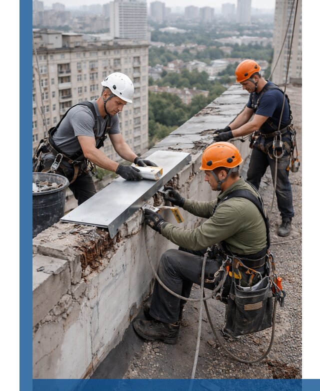 Ремонт парапета на кровле в Березниках, высотные работы с гарантией