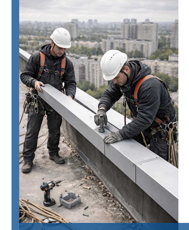 Монтаж парапетных крышек и ограждений кровли в Березниках