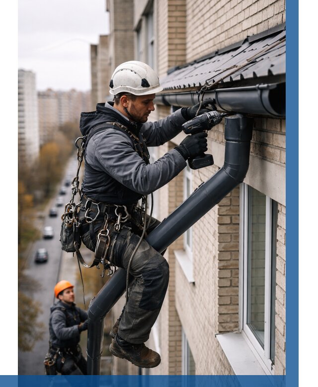 Монтаж водосточной системы на здании в Березниках от 5150 р. | ВЫСОТНИК-Брз