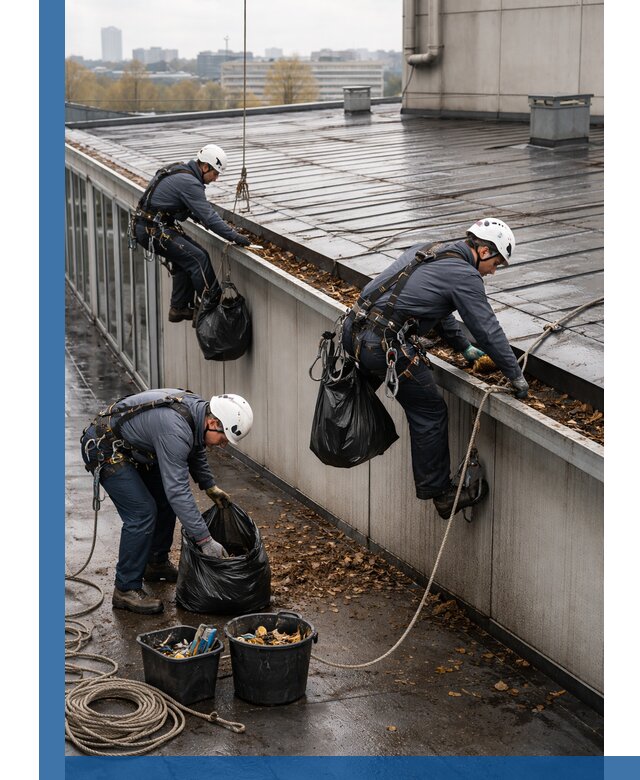 Очистка кровли по периметру в Березниках силами промышленных альпинистов