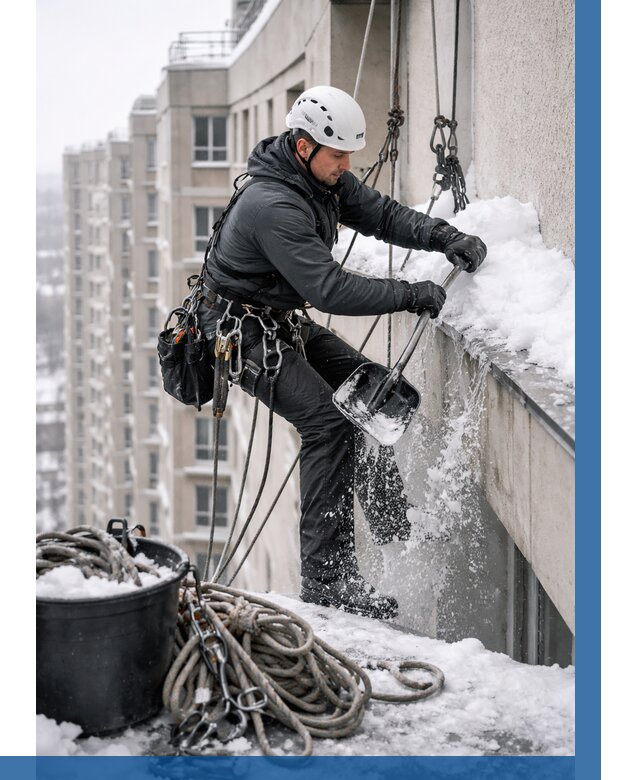 Очистка карнизов от снега в Березниках от 309 р. | ВЫСОТНИК-Брз