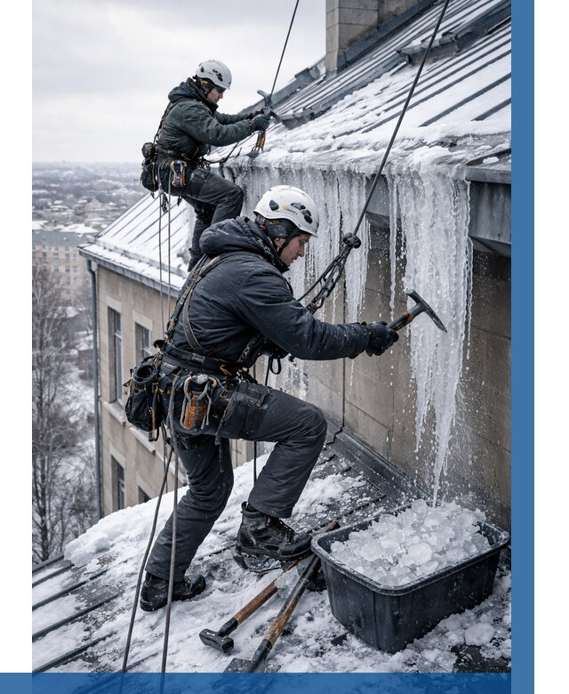 Удаление наледи с кровли в Березниках от 5664 р. | ВЫСОТНИК-Брз