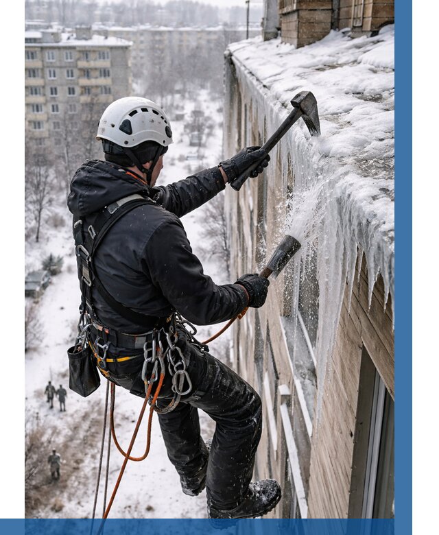 Сбивание сосулек с крыши в Березниках по цене от 4635 р. | ВЫСОТНИК-Брз