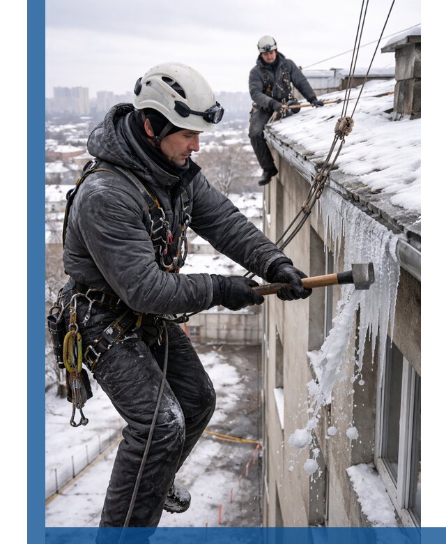 Сбивание и удаление сосулек с крыши в Березниках безопасно