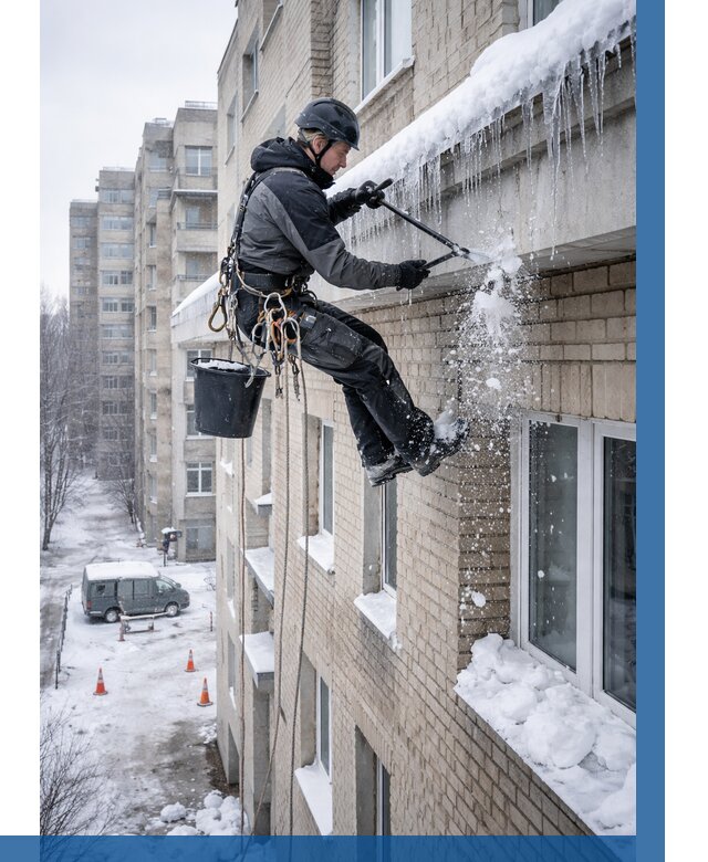 Удаление наледи с карнизов в Березниках от 360 р. | ВЫСОТНИК-Брз