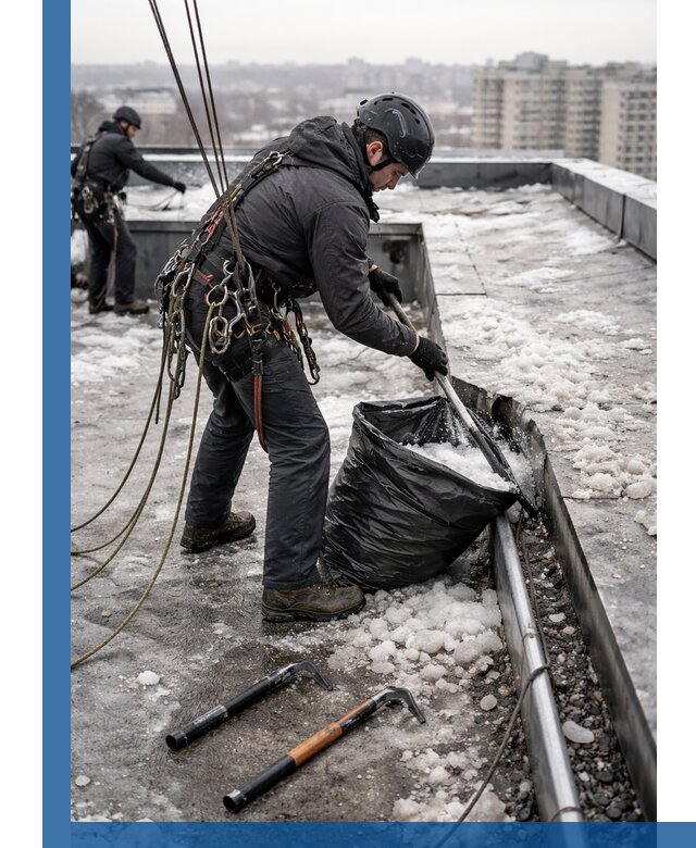 Аварийная очистка кровли в Березниках от промальпинистов