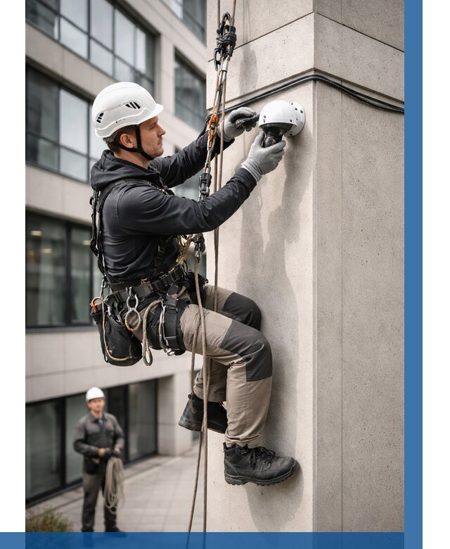 Монтаж камер видеонаблюдения на фасаде в Березниках от 8754 р.-ВЫСОТНИК-Брз