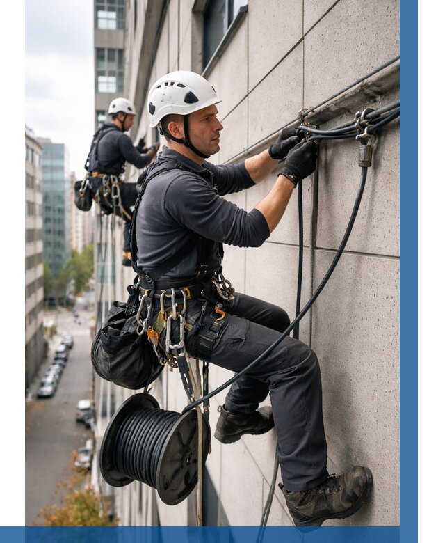 Прокладка кабеля по фасаду в Березниках от 360 р. | ВЫСОТНИК-Брз