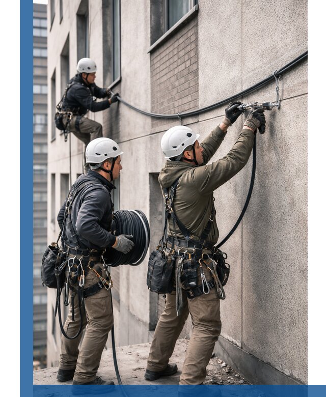 Прокладка кабеля по фасаду в Березниках, профессиональный монтаж