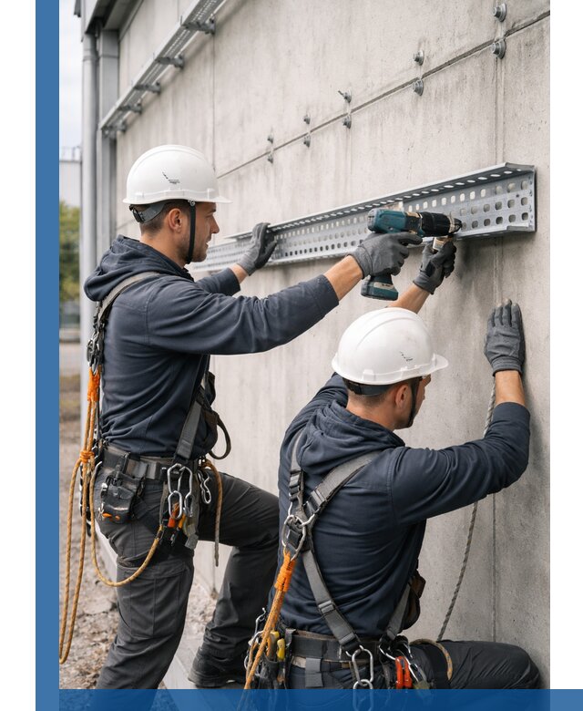 Монтаж кабельных лотков на фасаде зданий в Березниках с гарантией