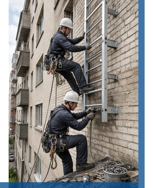 Монтаж пожарной лестницы в Березниках от 25748 р заказать у ВЫСОТНИК-Брз
