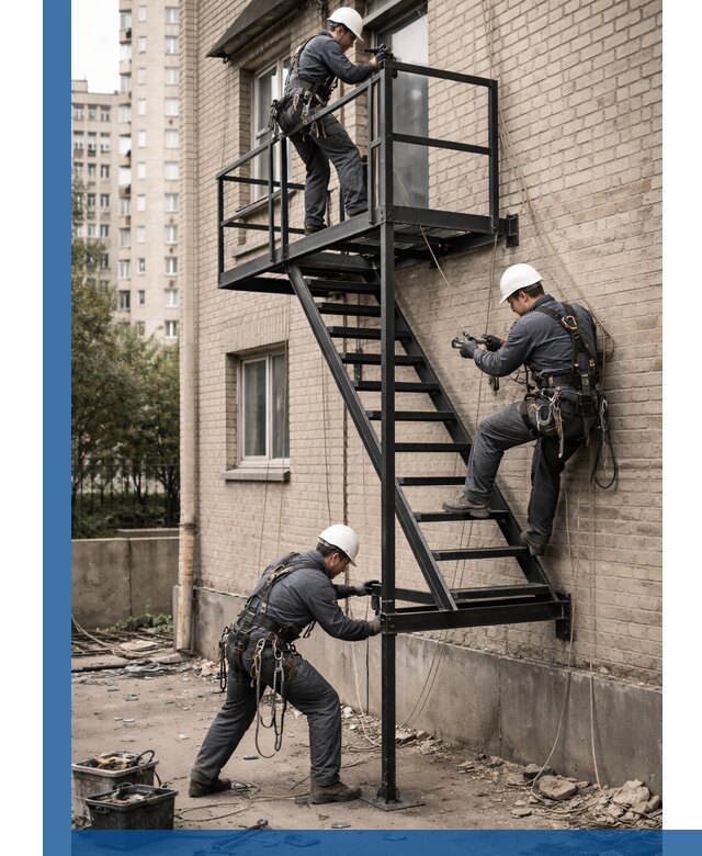 Монтаж пожарной лестницы в Березниках, установка и крепление