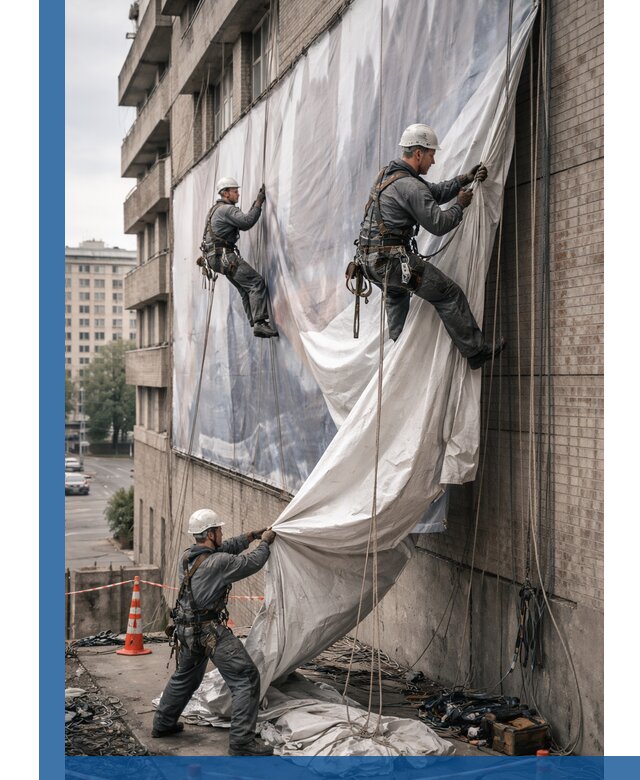 Демонтаж баннеров с фасада в Березниках оперативно и безопасно