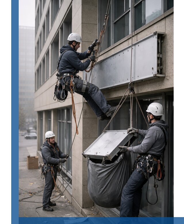 Демонтаж рекламной вывески с высотными работами в Березниках