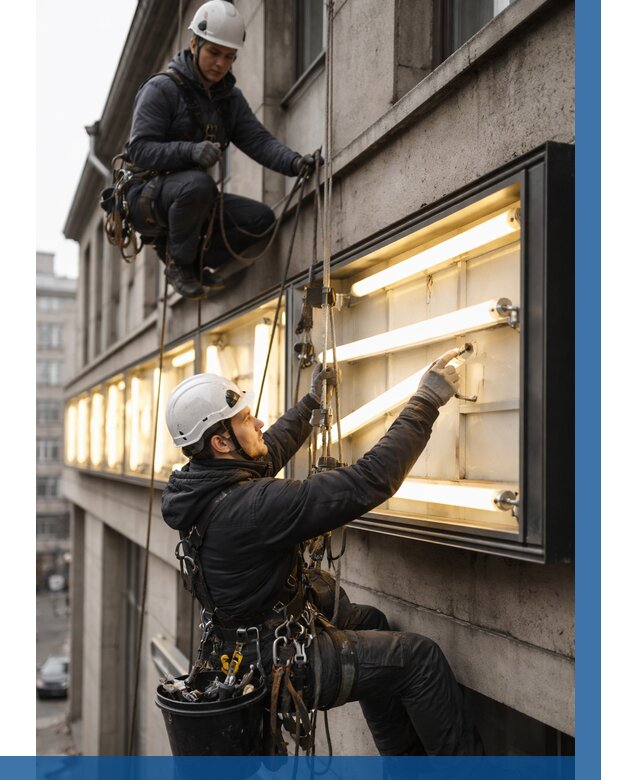 Замена ламп в вывеске в Березниках под ключ от 3605 р. | ВЫСОТНИК-Брз