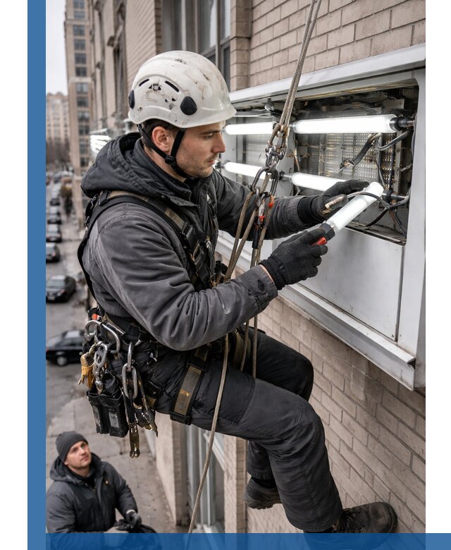 Профессиональная замена ламп в наружной вывеске в Березниках