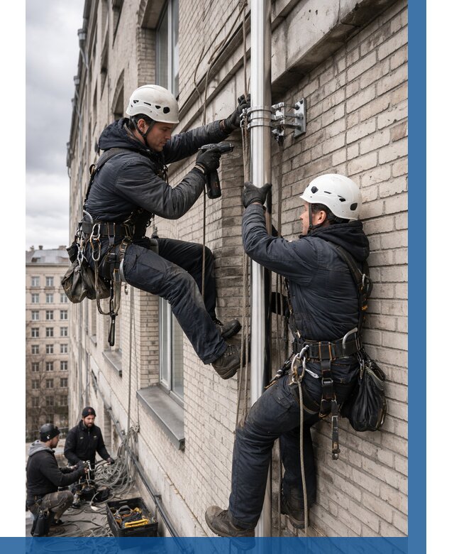 Монтаж флагштока на здании в Березниках от 6694 р. | ВЫСОТНИК-Брз