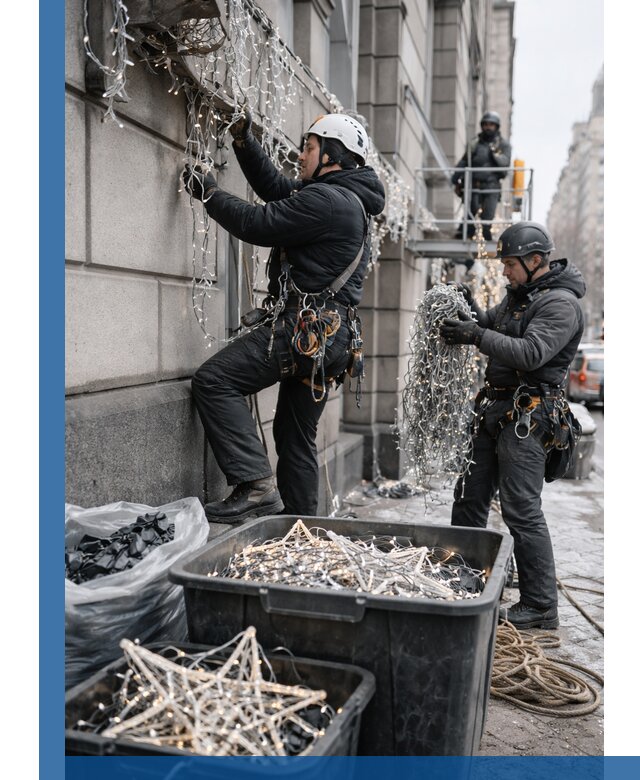 Демонтаж новогоднего оформления и гирлянд в Березниках