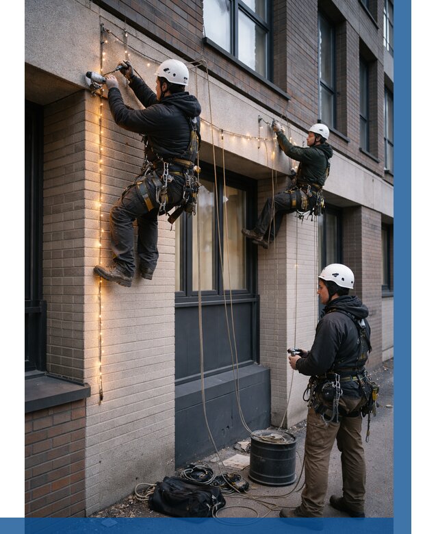 Монтаж гирлянд на фасаде в Березниках от 3605 р. | ВЫСОТНИК-Брз