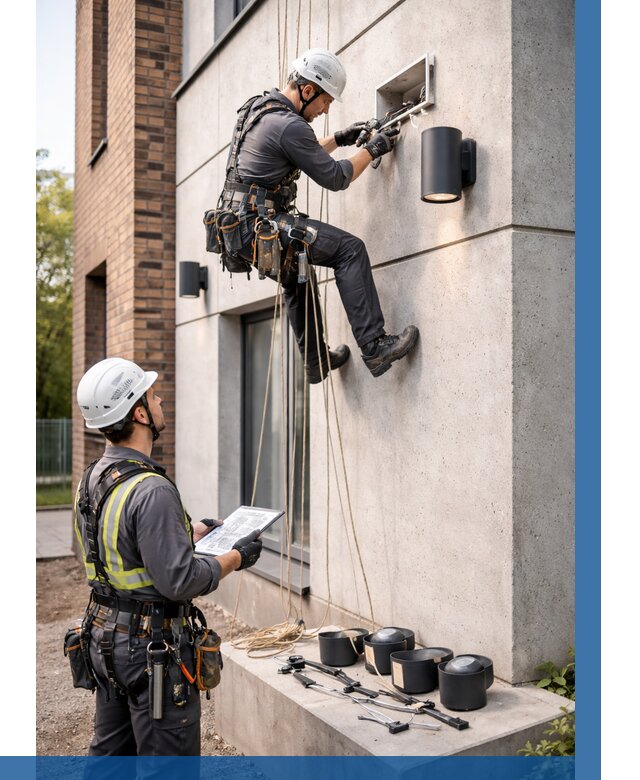 Монтаж фасадного освещения в Березниках от 2575 р. | ВЫСОТНИК-Брз