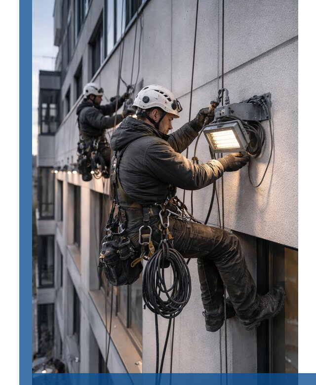 Монтаж фасадного освещения в Березниках установка и подключение