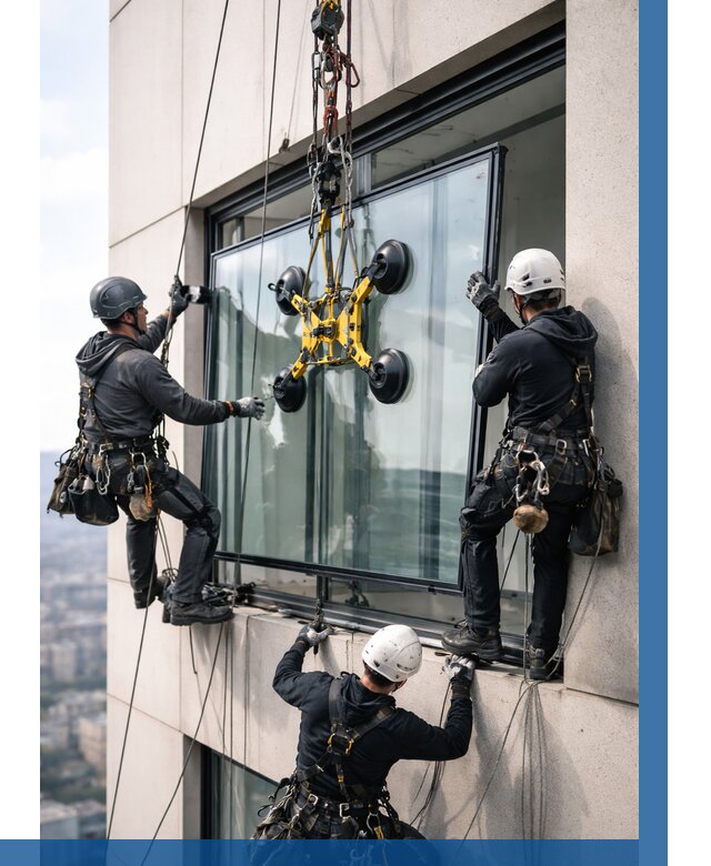 Монтаж стеклопакетов на высоте в Березниках от 3296 р. | ВЫСОТНИК-Брз