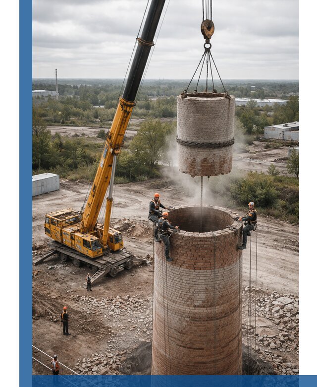 Демонтаж дымовой трубы в Березниках с гарантиями безопасности