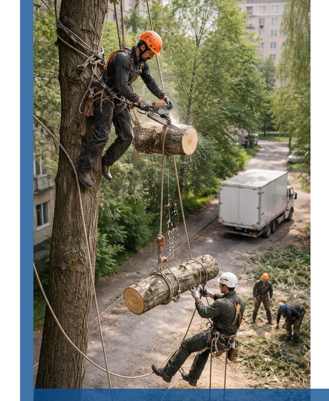 Спил деревьев альпинистами в Березниках, безопасно и без повреждений
