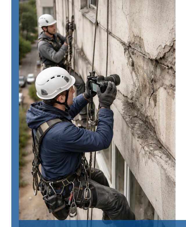Фотофиксация дефектов фасада с высотной съемкой в Березниках