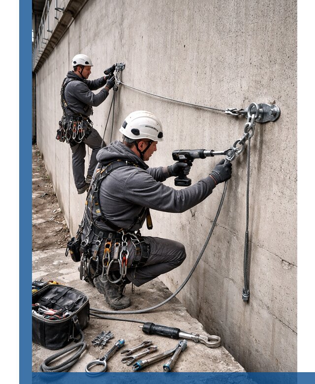 Монтаж анкерных линий высотной безопасности в Березниках