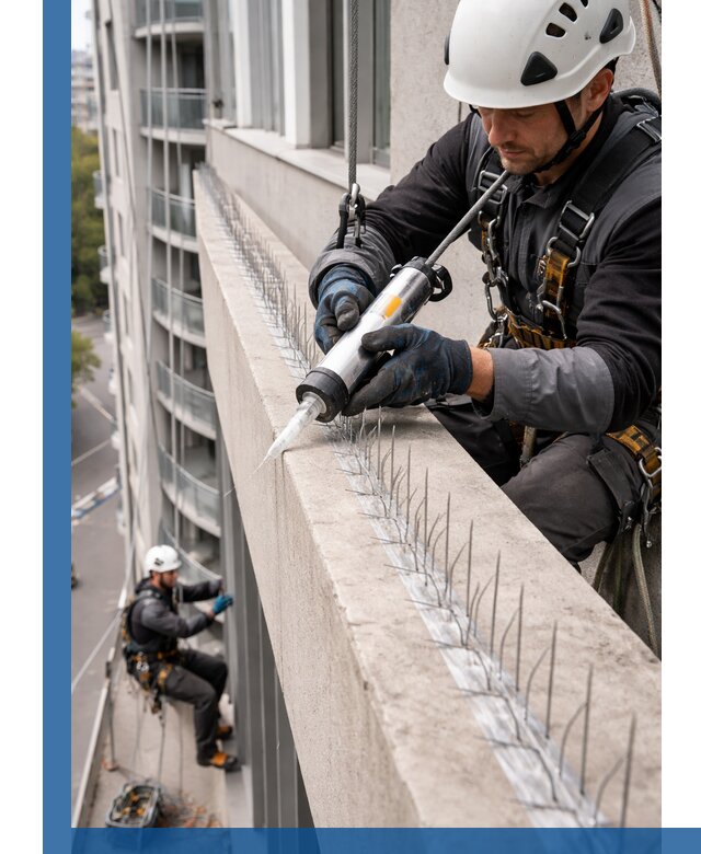 Установка шипов от птиц на фасадах и кровлях в Березниках